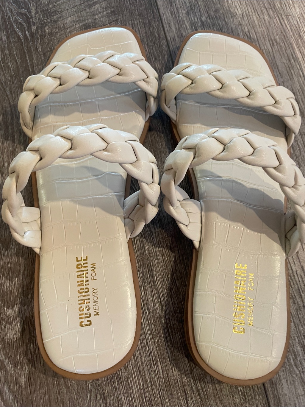 Cushionaire Women's Braided Double-Strap Sandals Cream Size 7.5